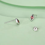 Sterling Silver Garnet Red CZ Rhombus Stud Earrings