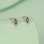 Sterling Silver Garnet Red CZ Rhombus Stud Earrings