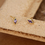 Sterling Silver Amethyst Purple CZ Rhombus Stud Earrings