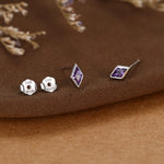 Sterling Silver Amethyst Purple CZ Rhombus Stud Earrings
