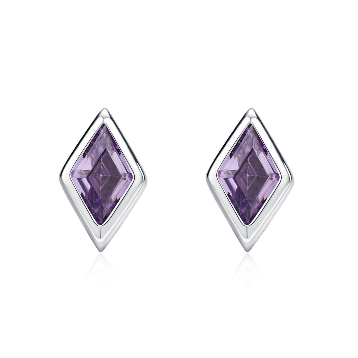 Sterling Silver Amethyst Purple CZ Rhombus Stud Earrings