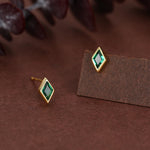 Sterling Silver Emerald Green CZ Rhombus Stud Earrings