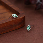 Sterling Silver Emerald Green CZ Rhombus Stud Earrings