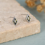 Sterling Silver Olive Green CZ Rhombus Stud Earrings