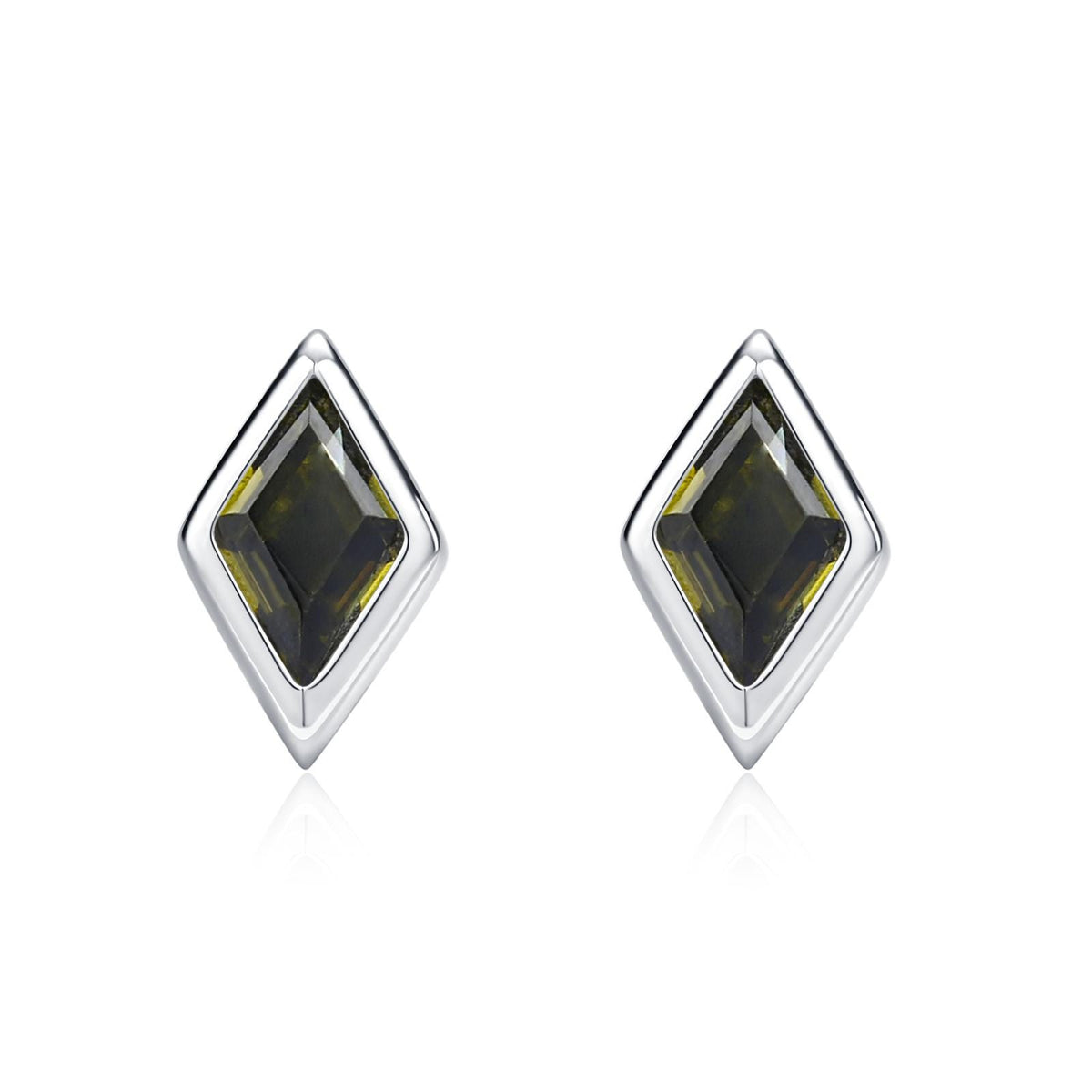 Sterling Silver Olive Green CZ Rhombus Stud Earrings