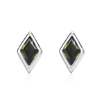 Sterling Silver Olive Green CZ Rhombus Stud Earrings