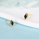 Sterling Silver Black CZ Rhombus Stud Earrings