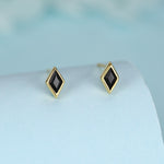 Sterling Silver Black CZ Rhombus Stud Earrings