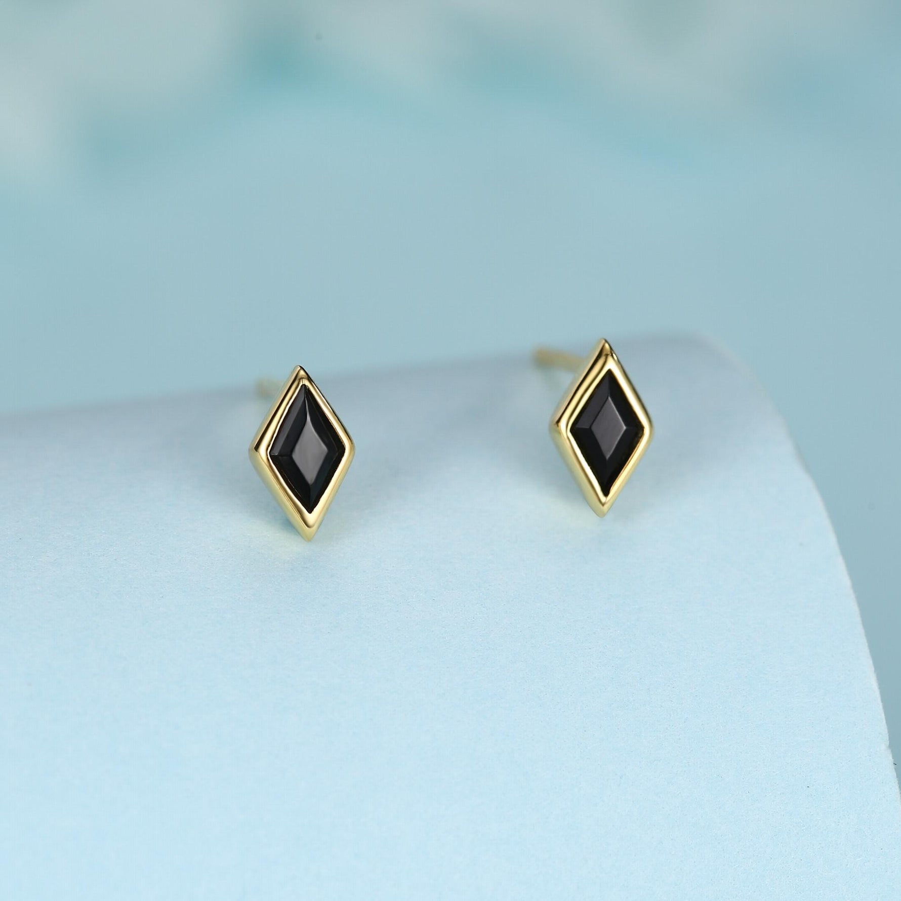 Sterling Silver Black CZ Rhombus Stud Earrings