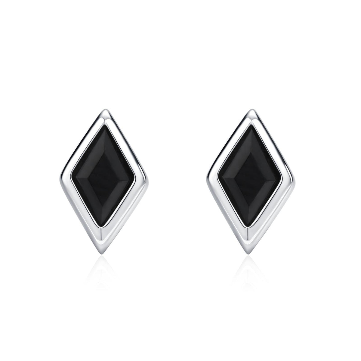 Sterling Silver Black CZ Rhombus Stud Earrings