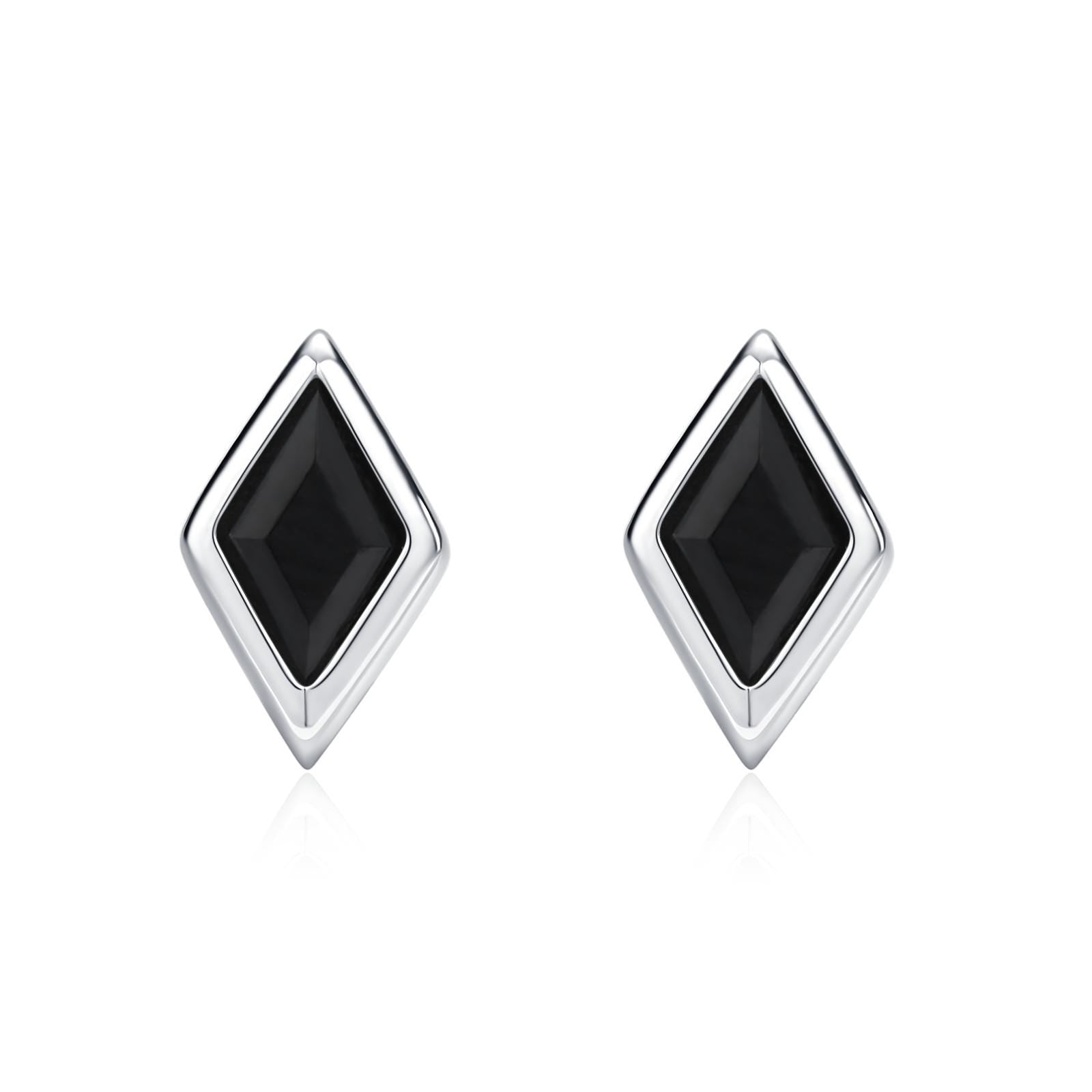 Sterling Silver Black CZ Rhombus Stud Earrings