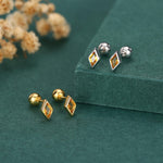 Sterling Silver Citrine CZ 18G Screw Back Rhombus Stud Earrings with Ball Backs