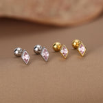 Sterling Silver Pink CZ 18G Screw Back Rhombus Stud Earrings with Ball Backs