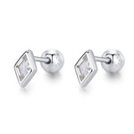 Sterling Silver Clear CZ 18G Screw Back Rhombus Stud Earrings
