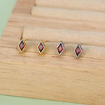 Sterling Silver Garnet Red CZ 18G Screw Back Rhombus Stud Earrings with Ball Backs
