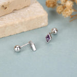 Sterling Silver Amethyst Purple CZ 18G Screw Back Rhombus Stud Earrings with Ball Backs