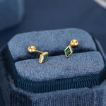 Sterling Silver Emerald Green CZ 18G Screw Back Rhombus Stud Earrings