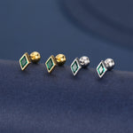 Sterling Silver Emerald Green CZ 18G Screw Back Rhombus Stud Earrings