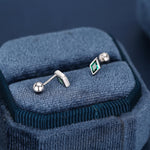 Sterling Silver Emerald Green CZ 18G Screw Back Rhombus Stud Earrings