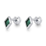 Sterling Silver Emerald Green CZ 18G Screw Back Rhombus Stud Earrings
