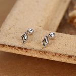 Sterling Silver Olive Green CZ 18G Screw Back Rhombus Stud Earrings