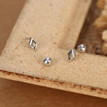 Sterling Silver Olive Green CZ 18G Screw Back Rhombus Stud Earrings