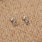 Sterling Silver Olive Green CZ 18G Screw Back Rhombus Stud Earrings