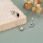 Sterling Silver Black CZ 18G Screw Back Rhombus Stud Earrings
