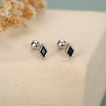 Sterling Silver Black CZ 18G Screw Back Rhombus Stud Earrings