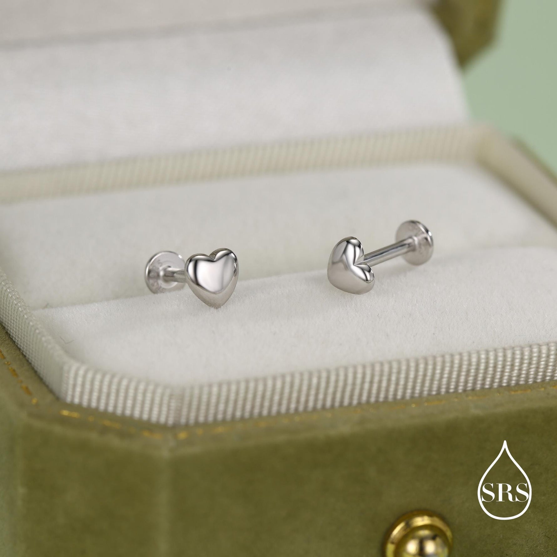 Sterling Silver 5mm Heart 16G Flat Back Stud Earrings