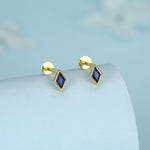 Sterling Silver Sapphire Blue CZ Rhombus 16G Flat Back Labret Earrings