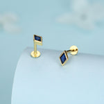 Sterling Silver Sapphire Blue CZ Rhombus 16G Flat Back Labret Earrings