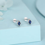 Sterling Silver Sapphire Blue CZ Rhombus 16G Flat Back Labret Earrings