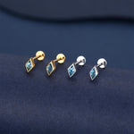 Sterling Silver Sky Blue CZ Rhombus 16G Flat Back Labret Earrings