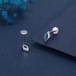 Sterling Silver Sky Blue CZ Rhombus 16G Flat Back Labret Earrings