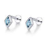 Sterling Silver Sky Blue CZ Rhombus 16G Flat Back Labret Earrings