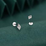 Sterling Silver Clear CZ Rhombus 16G Flat Back Labret Earrings