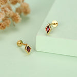 Sterling Silver Garnet Red CZ Rhombus 16G Flat Back Labret Earrings