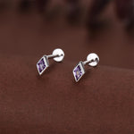 Sterling Silver Amethyst Purple CZ Rhombus 16G Flat Back Labret Earrings