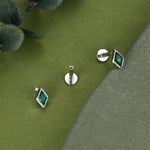 Sterling Silver Emerald Green CZ Rhombus 16G Flat Back Labret Earrings