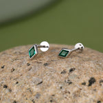 Sterling Silver Emerald Green CZ Rhombus 16G Flat Back Labret Earrings