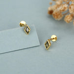 Sterling Silver Olive Green CZ Rhombus 16G Flat Back Labret Earrings