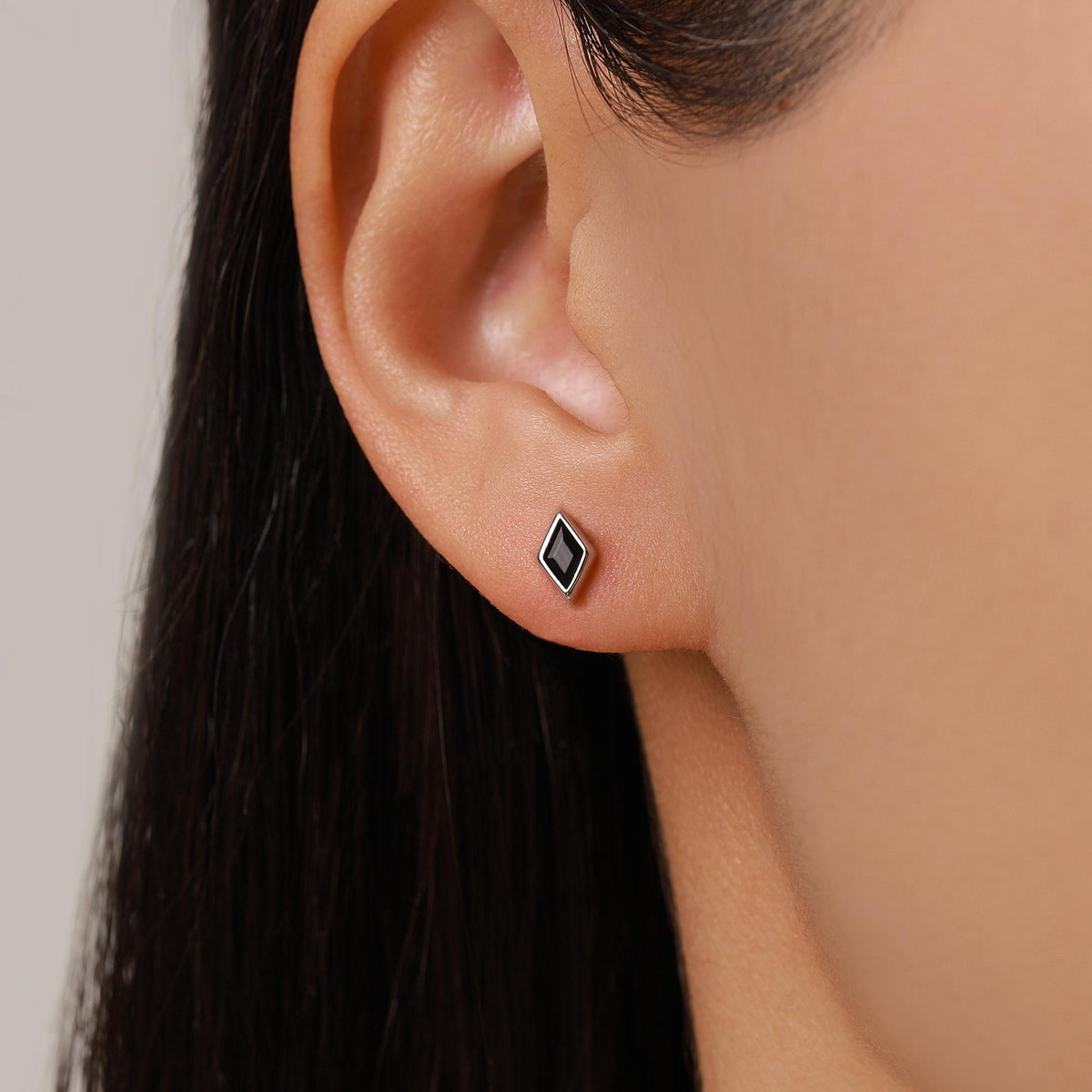 Sterling Silver Black CZ Rhombus 16G Flat Back Labret Earrings