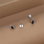 Sterling Silver Black CZ Rhombus 16G Flat Back Labret Earrings