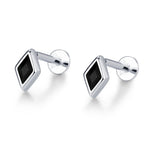 Sterling Silver Black CZ Rhombus 16G Flat Back Labret Earrings