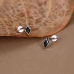 Sterling Silver Black CZ Rhombus 16G Flat Back Labret Earrings