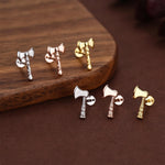 Sterling Silver Viking Axe Mismatched 16G Flat Back Labret Earrings