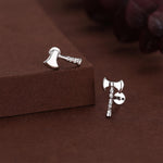 Sterling Silver Viking Axe Mismatched 16G Flat Back Labret Earrings