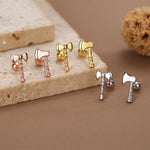 Sterling Silver Viking Axe 18G Screw Back Stud Earrings