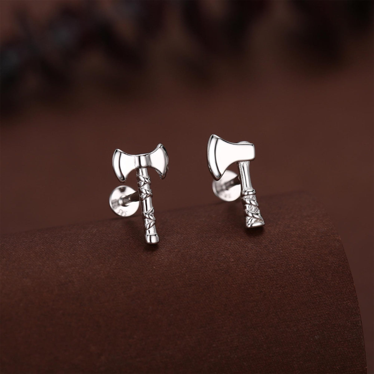 Sterling Silver Viking Axe Mismatched 16G Flat Back Labret Earrings